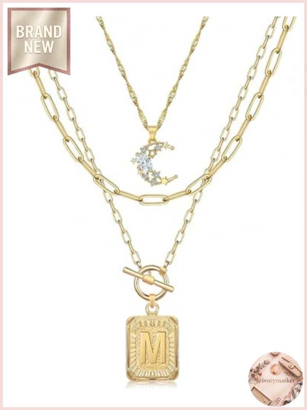 Layered Initial Necklaces for Women 14K Gold Plated Brass Paperclip Chain